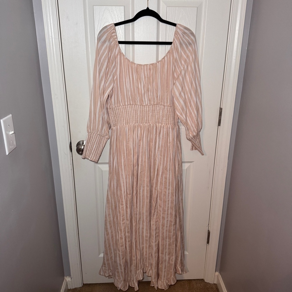 NWT Anthropologie Long-Sleeve Smocked-Waist Stripe Maxi Dress - Picture 12 of 16
